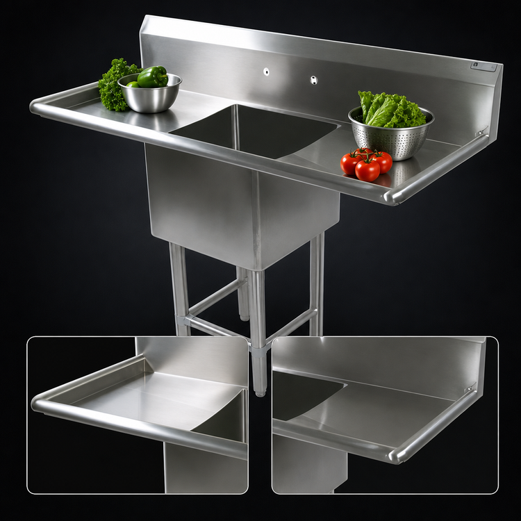 Product image #3 for John Boos Pro-Bowl 1-Compartment Sink with Left and Right Drainboards, 55-1/4 x 25-1/2 Inch, 16 Gauge Stainless Steel