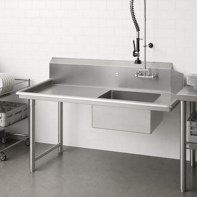Product image #3 for John Boos Pro-Bowl Straight Soiled Dishtable with Pre-Rinse Sink Bowl, 60-Inch, Right-to-Left, 14-Gauge 300 Series Stainless Steel