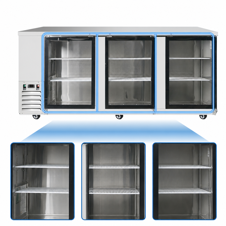 Product image #4 for Atosa 3-Section Glass Door Back Bar Cooler, 30.1 Cu. Ft., Side-Mounted Refrigeration