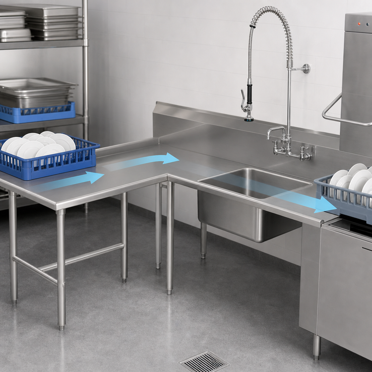 Product image #3 for Pro-Bowl L-Shaped Island Soiled Dishtable with 20" x 20" x 8" Pre-Rinse Sink Bowl
