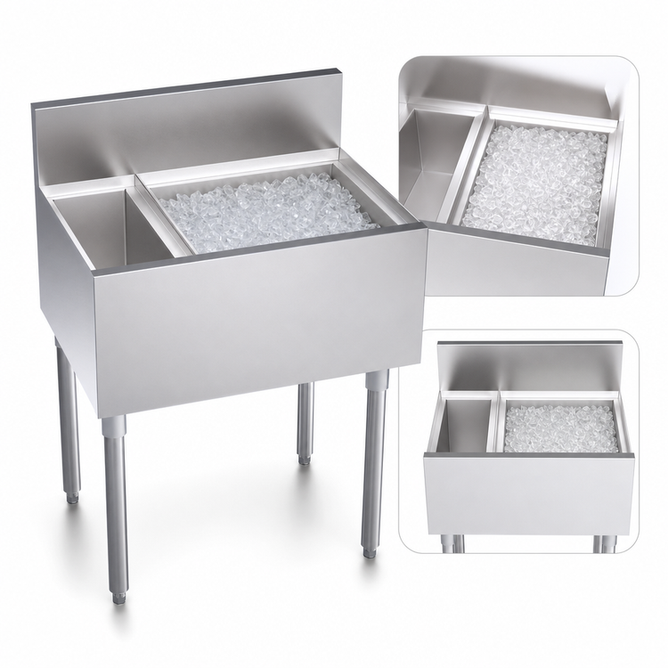 Product image #3 for Krowne Royal Series 26-Inch Underbar Speed Multi Station Bar Ice Bin with Right Ice Bin and Insulated Bottle Well