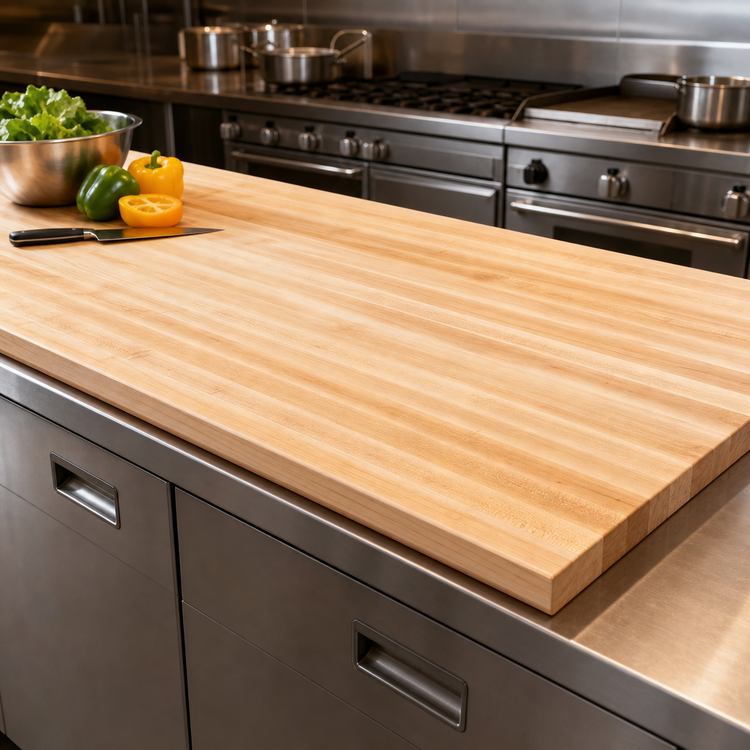 Product image #3 for Boos Block 48" x 25" x 1-1/2" Edge Grain Hard Rock Maple Kitchen Countertop, Varnique Finish