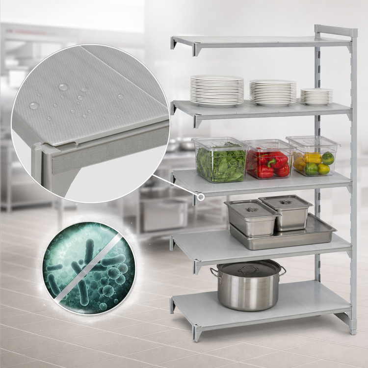 Product image #4 for Cambro Camshelving Premium 4-Shelf Solid Add-On Stationary Polymer Shelving Unit, 18 x 30 x 84 Inches