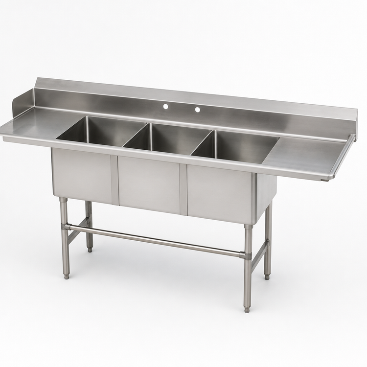 Product image #3 for Advance Tabco Special Value Series 90-Inch Right-Hand 3-Compartment Sink Dishtable with 16-Gauge Stainless Steel Top