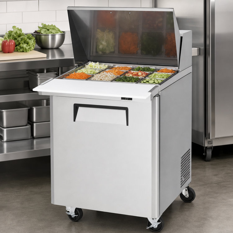 Product image #3 for Turbo Air M3 Series 27.5-Inch One-Section Mega Top Sandwich/Salad Prep Table, 12-Pan, Rear-Mount Self-Contained, 1 Door