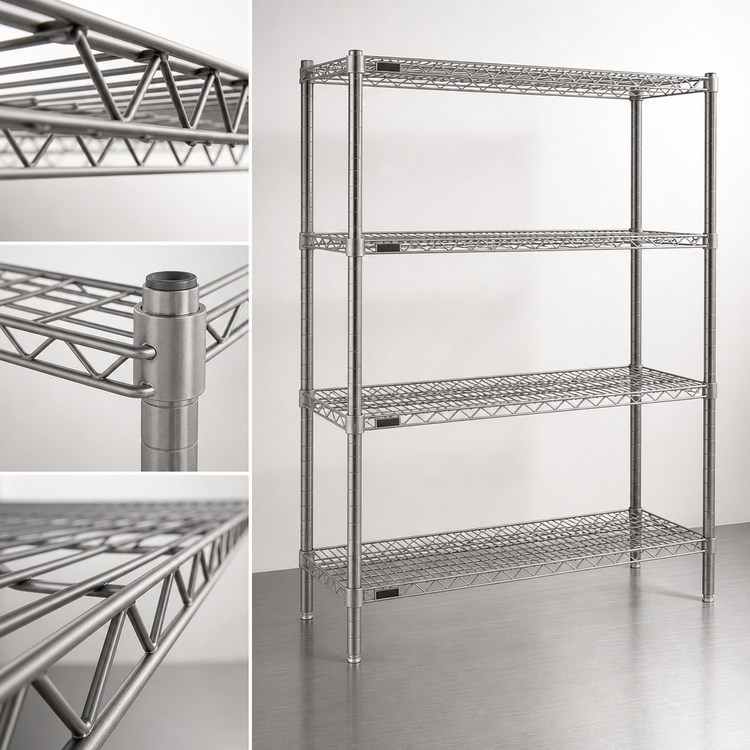 Product image #3 for Eagle Group Valu-Master Red-i-Pak 4-Tier Stationary Wire Shelving Unit, 48W x 18D x 74H, Pewter Gray Epoxy