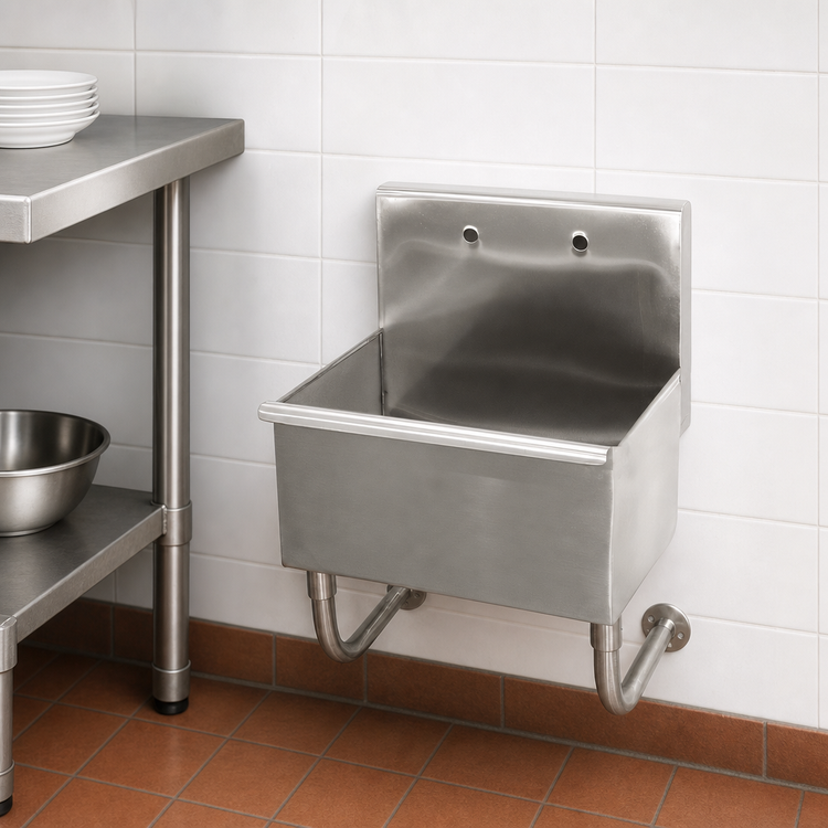 Product image #3 for Advance Tabco Wall Mounted Service Sink with 18 x 14 x 12 Inch Bowl and 8-1/2 Inch Backsplash, 304 Stainless Steel