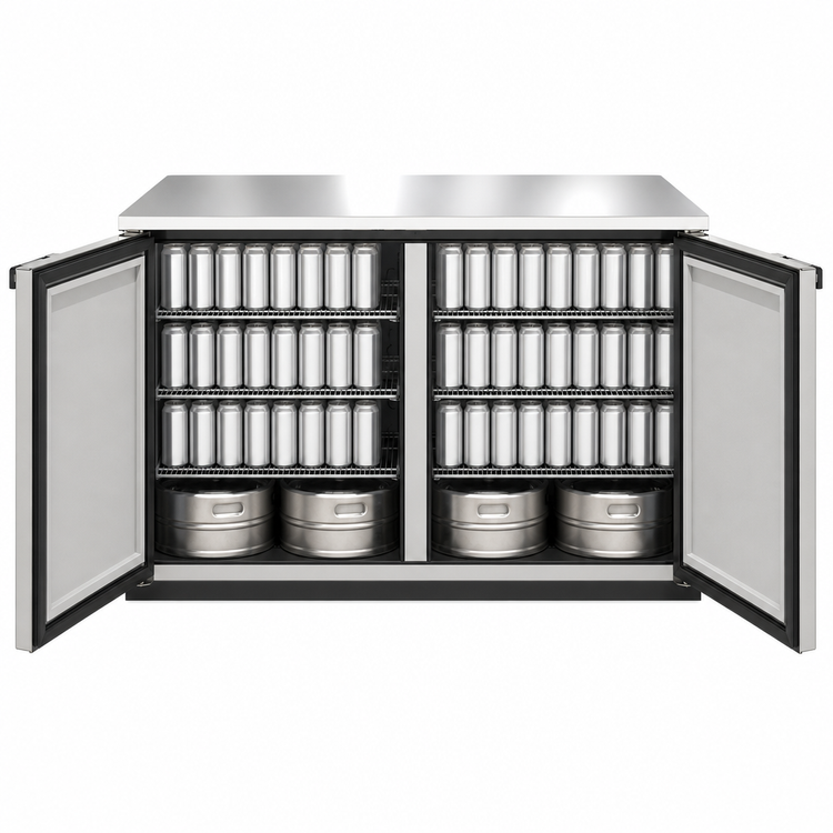 Product image #3 for Hoshizaki BB59-S Two-Section Back Bar Refrigerator with Solid Locking Swing Doors, Stainless Steel Exterior, 59-1/2 Inch Wide