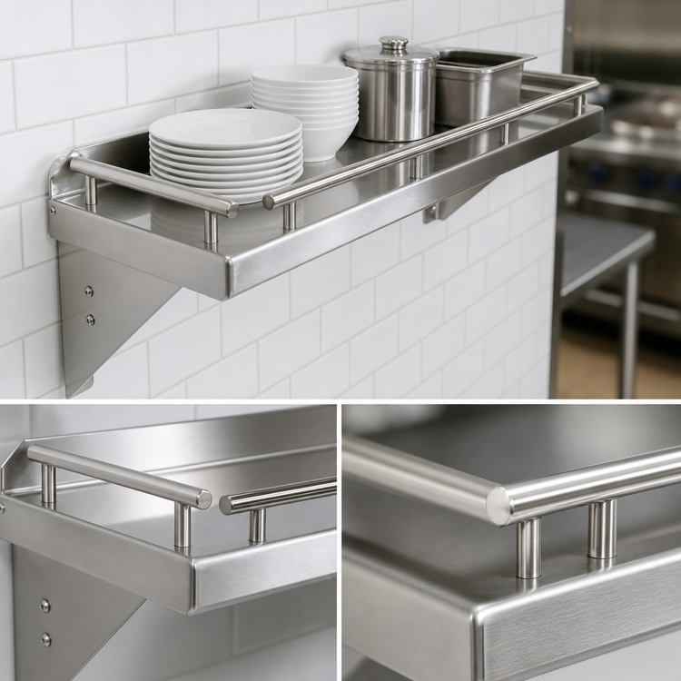 Product image #3 for John Boos Cucina Mensola Grande 36-Inch Wall-Mount Stainless Steel Shelf with Galley Rail