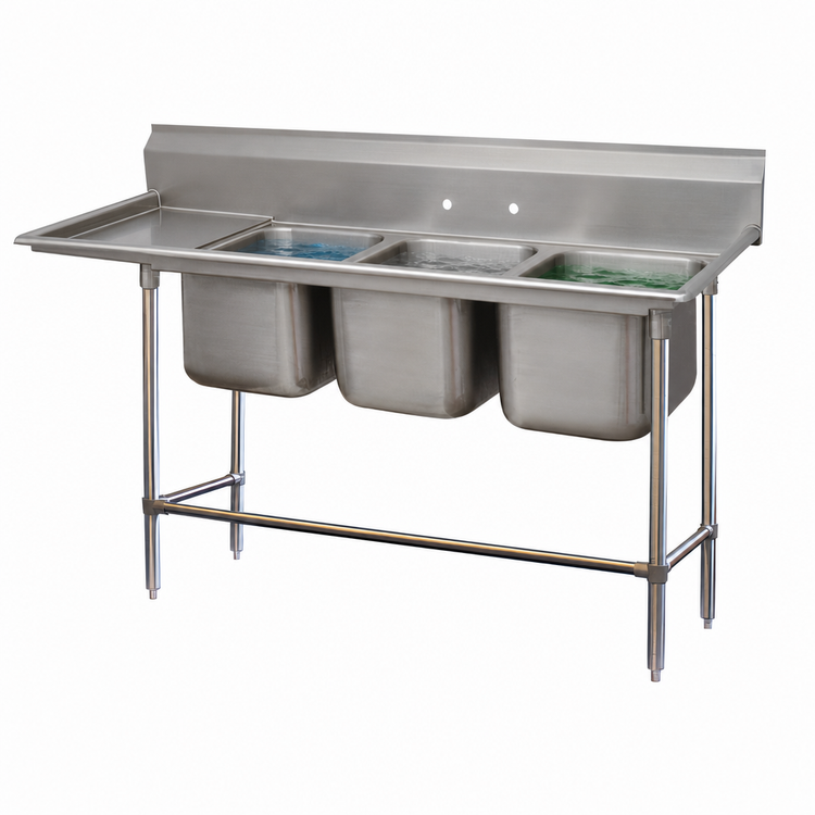 Product image #3 for Advance Tabco Regaline 3-Compartment Stainless Steel Sink with Left-Hand Drainboard, 94-3/8-Inch Overall Length