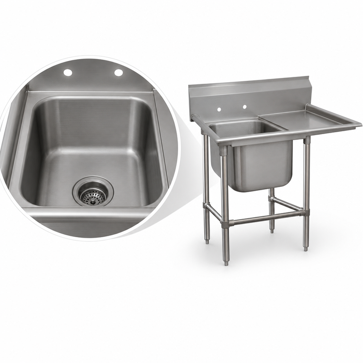 Product image #3 for Advance Tabco Regaline 1-Compartment Sink with Right-Hand Drainboard, 24" x 24" Bowl, 14-Gauge 304 Stainless Steel