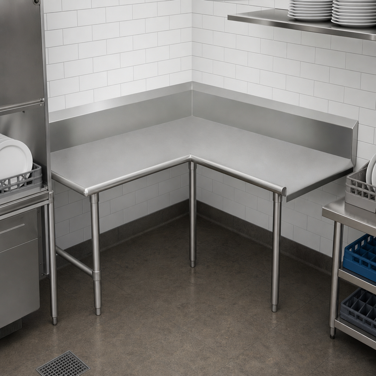 Product image #3 for John Boos Pro-Bowl L-Shaped Corner Clean Dishtable, 60" Machine-to-Corner x 72" Corner-to-End, 44"H, Right-to-Left Operation