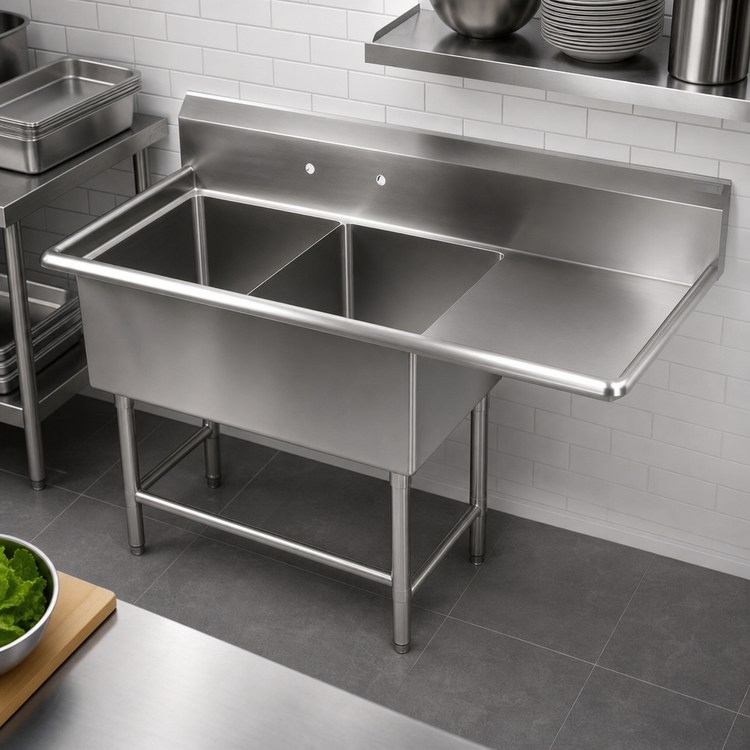 Product image #3 for John Boos Pro-Bowl 2-Compartment Stainless Steel Sink with 30-Inch Right Drainboard and 10-Inch Backsplash