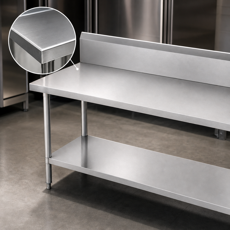 Product image #3 for Advance Tabco 60-Inch x 24-Inch 14 Gauge 304 Stainless Steel Work Table with 10-Inch Backsplash and Adjustable Undershelf