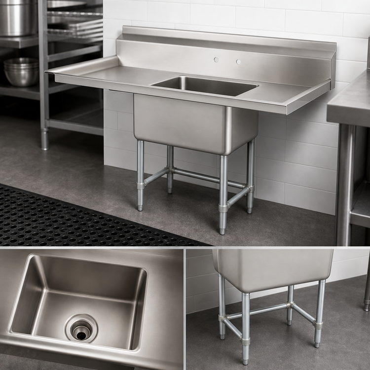 Product image #3 for Eagle Group BlendPort® BPFE Series 1-Compartment Economy Stainless Steel Sink with Legs, 18 x 18 Inch Bowl