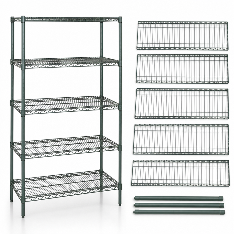 Product image #3 for Quantum 42"W x 24"D x 86"H 5-Shelf Wire Shelving Starter Kit, Green Epoxy Antimicrobial Finish