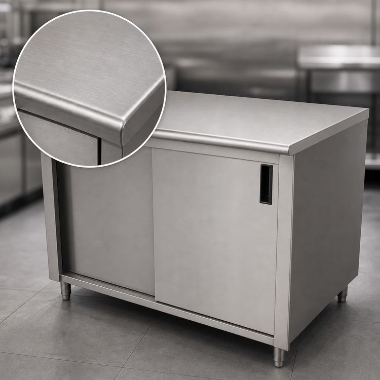Product image #3 for Advance Tabco Special Value Series Economy Enclosed Work Table with Sliding Door Cabinet Base, 60 x 30 Inch, 16 Gauge 304 Stainless Steel Top