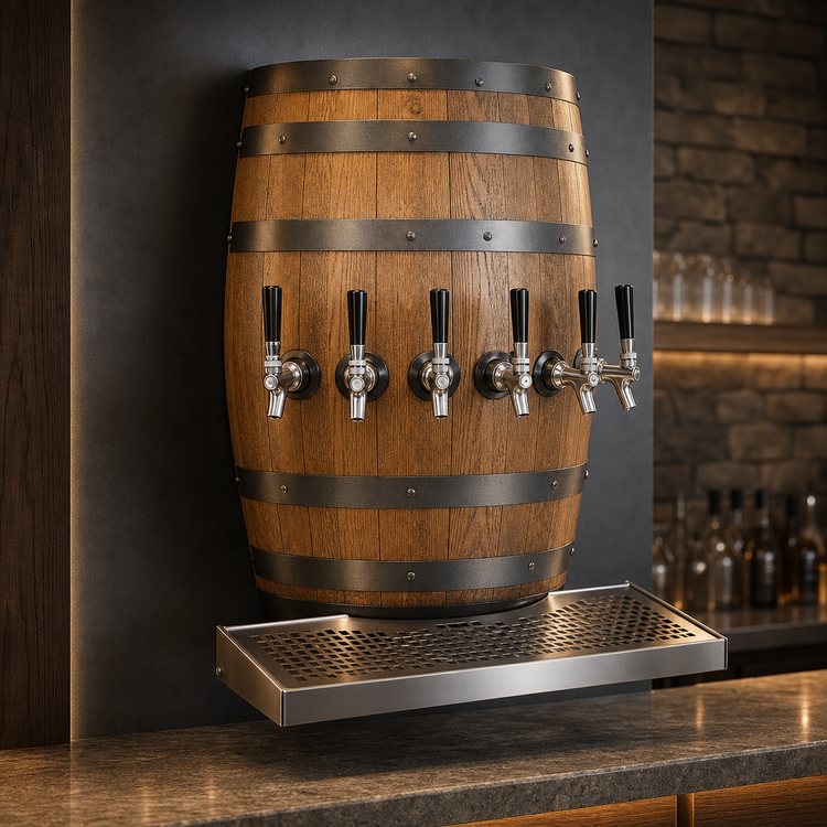 Product image #3 for Glastender Wood Barrel Wall-Mount Glycol-Cooled Draft Dispensing Tower with 5 Faucets