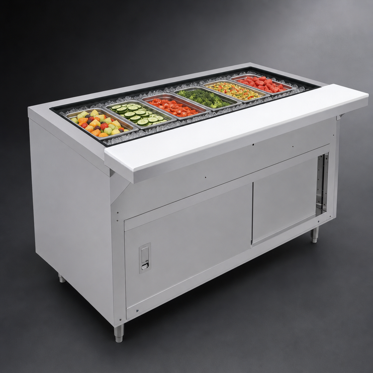 Product image #3 for Advance Tabco Triumph Supreme Heavy Duty Ice-Cooled 6-Pan Serving Counter with Sliding Doors