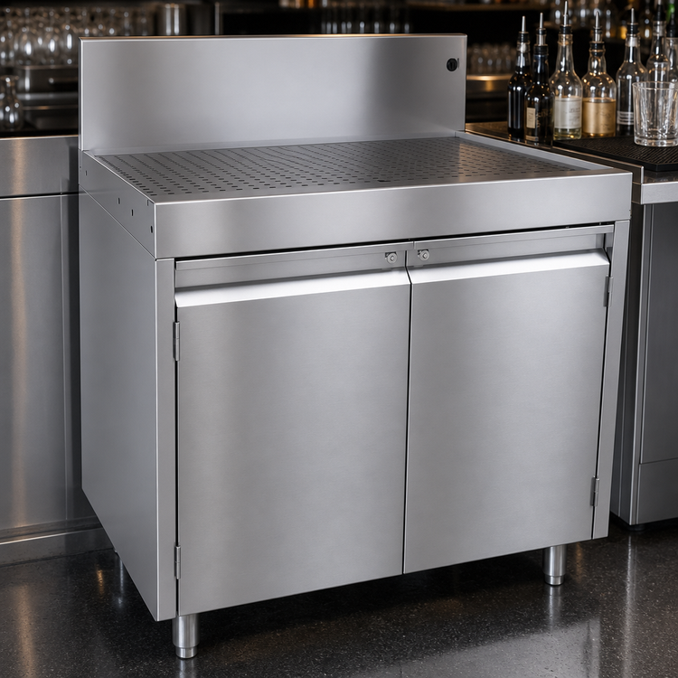 Product image #3 for Glastender DBCB-30 Stainless Steel Underbar Drainboard Cabinet Base with Hinged Doors, 30 Inch W x 24 Inch D