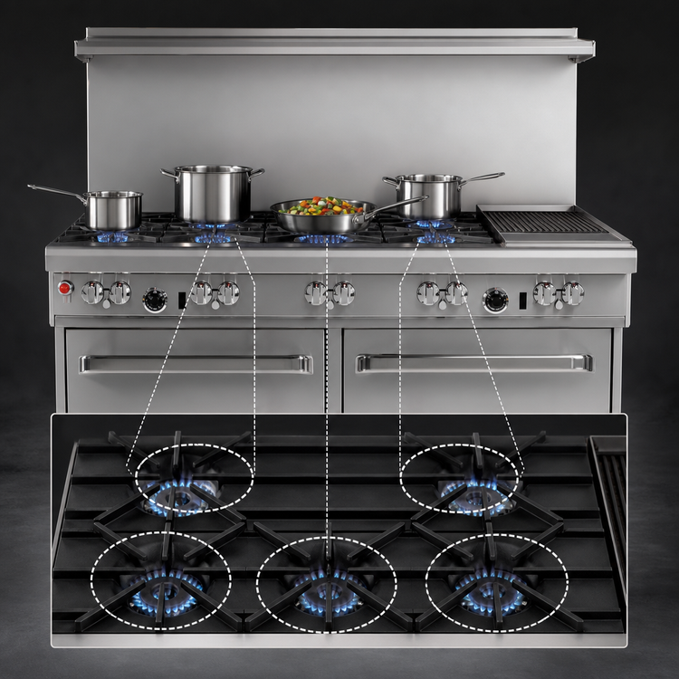 Product image #3 for Southbend Ultimate 60-Inch Gas Restaurant Range with 5 Burners, 24-Inch Raised Griddle/Broiler, 2 Cabinets and Backriser Shelf