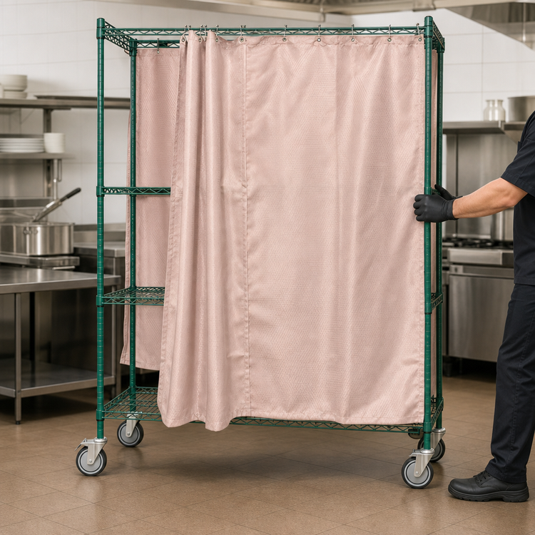Product image #3 for Quantum 3-Shelf Mobile Privacy Storage Cart with Curtains, 60 x 18 x 80, Green Epoxy Finish