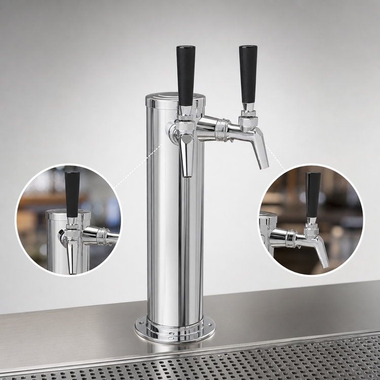 Product image #3 for Perlick Two-Faucet Air-Cooled Polished Chrome Beer Tower