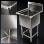 Thumbnail image #3 for John Boos Pro-Bowl 1PB18 1-Compartment Stainless Steel Sink with Legs, 18" x 18" x 12" Bowl, 10" Backsplash, 16-Gauge