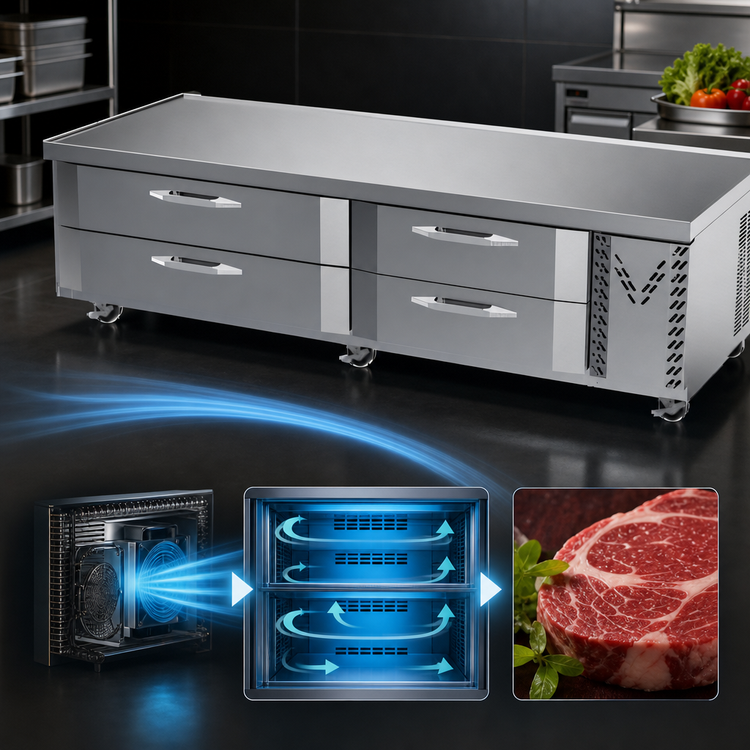 Product image #3 for Victory Refrigeration CBR84HC 84 Inch Two-Section Chef Base Refrigerator with V-Core Technology