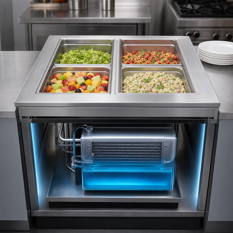 Product image #3 for Delfield LiquiTec 4-Pan Drop-In Cold Food Well with Self-Contained Eutectic Refrigeration, 58.88 Inches Wide