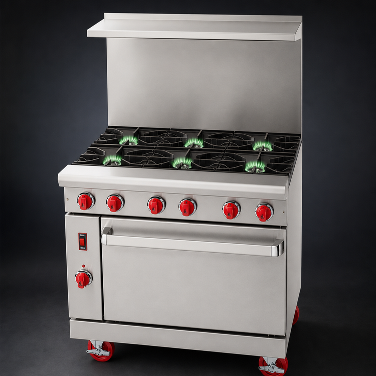Product image #3 for American Range 36-Inch Green Flame Commercial Gas Range with 6 Open Burners and Convection Oven