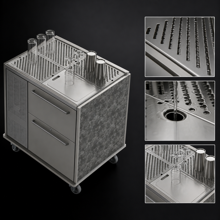 Product image #3 for Perlick Signature Series Mobile Bar Refrigerated Cabinet with 2 Drawers, Drainboard Top, 7.4 Cu. Ft.
