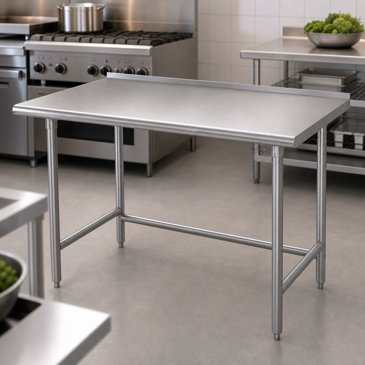Product image #3 for Advance Tabco 60" x 36" 16 Gauge 430 Stainless Steel Work Table with 1-1/2" Rear Up-Turn and Galvanized Open Base