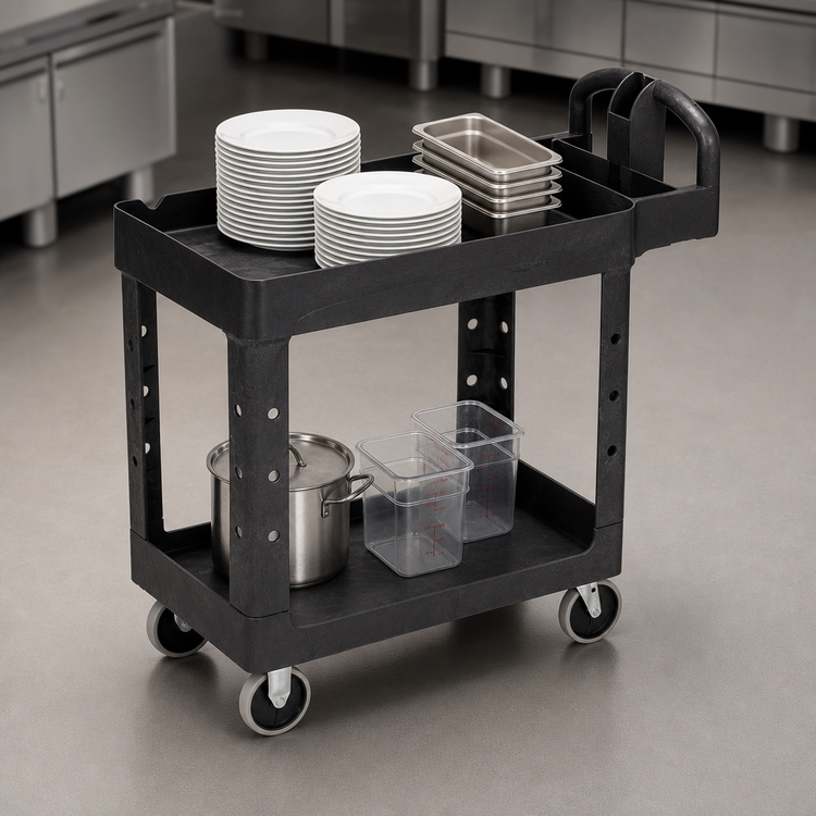 Product image #3 for Rubbermaid Commercial Products 2-Shelf Utility Bus Cart, 500 lb. Capacity, Black
