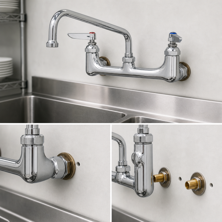 Product image #3 for T&S Brass Wall-Mount Double Pantry Faucet with 12-Inch Swing Nozzle, 8-Inch Centers