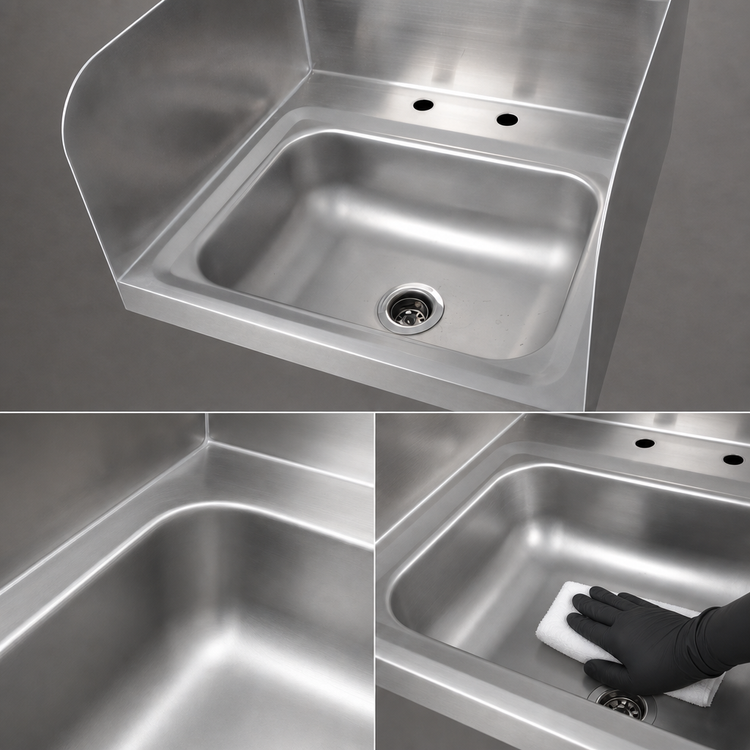 Product image #3 for John Boos Pro-Bowl Wall Mounted Stainless Steel Hand Sink with Left and Right Side Splashes, 14 x 10 x 5 Inch Bowl