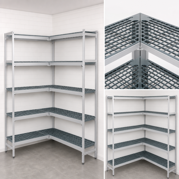 Product image #3 for Fermostock 5-Tier Corner Expansion Polymer Shelving Unit Kit, 68W x 18D x 83H Inches, Gray
