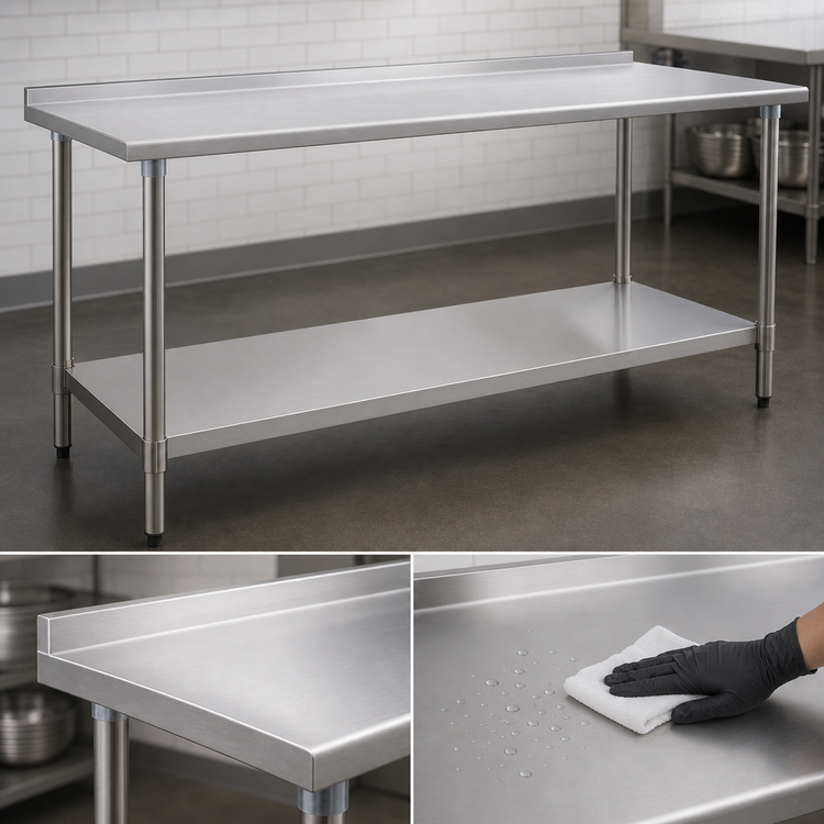 Product image #3 for Spec-Master 84 Inch x 30 Inch 300 Series Stainless Steel Work Table with Undershelf and 1-1/2 Inch Rear Up-Turn