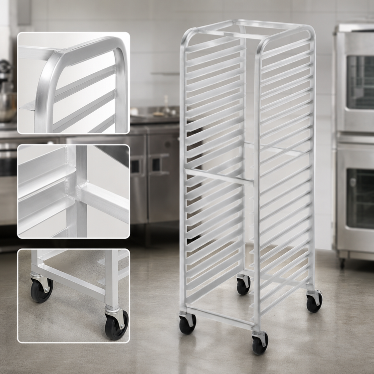 Product image #3 for Channel Manufacturing 416AC Economy All-Welded Aluminum Side-Load Bun Pan Rack with 5-Inch Swivel Stem Casters