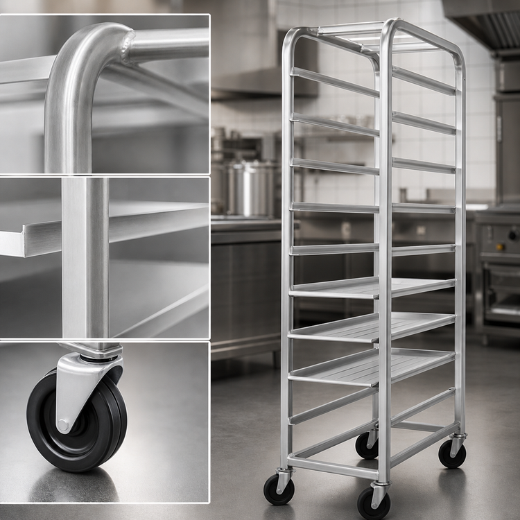 Product image #3 for Channel Manufacturing All-Welded Stainless Steel End-Load Platter Rack with Casters, 5-Platter Capacity