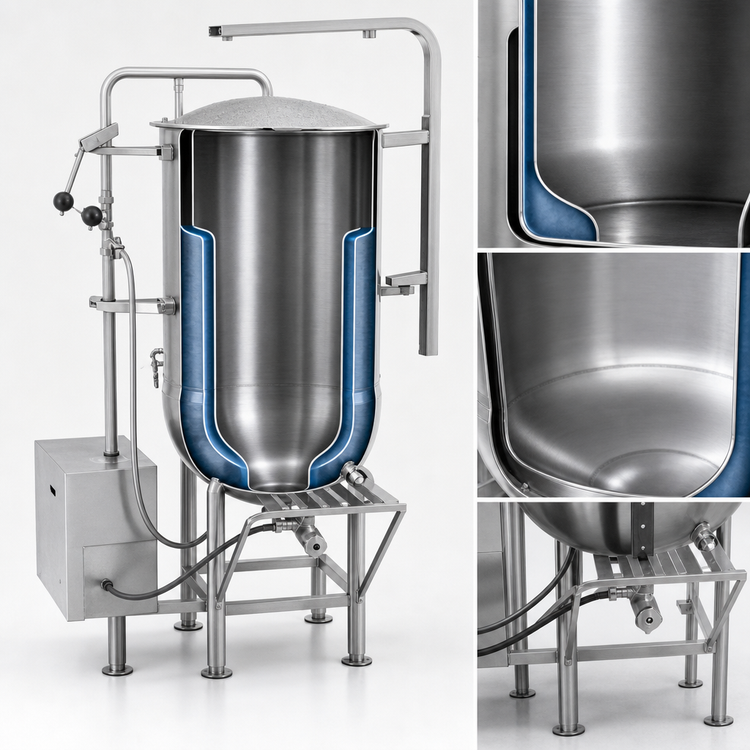 Product image #3 for Legion LTCR-80 80-Gallon Direct Steam Coffee Kettle, 2/3 Jacketed, Stationary Floor Model