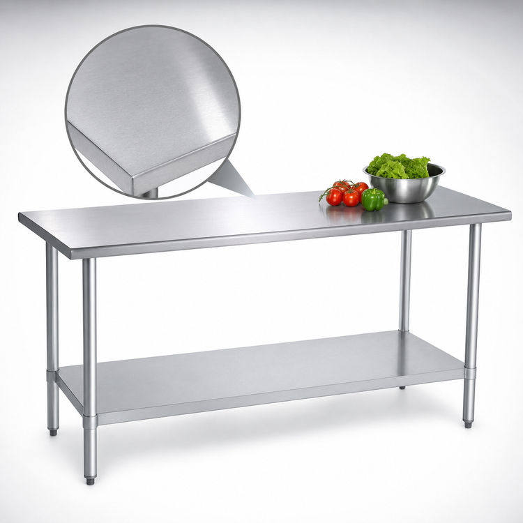 Product image #3 for Duke 84-Inch Stainless Steel Work Table with Undershelf, 24-Inch Deep, Flat Top, 36-Inch High