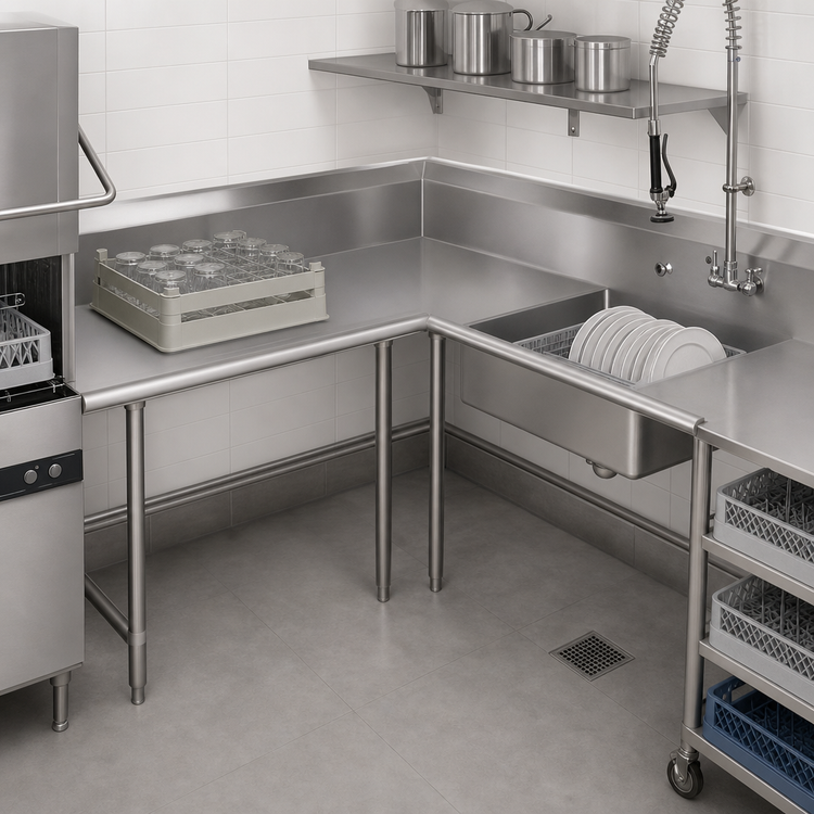Product image #3 for John Boos Pro-Bowl 60-Inch x 60-Inch Corner Soiled Dishtable with 20-Inch x 20-Inch x 8-Inch Bowl, Left-to-Right, 14 Gauge 304 Stainless Steel