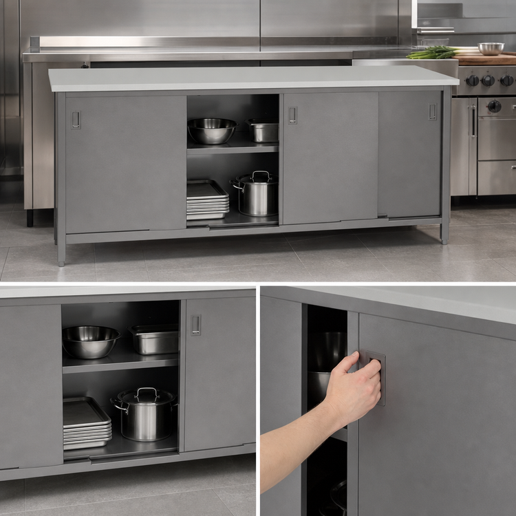 Product image #3 for John Boos Stainless Steel Enclosed Work Table with Sliding Doors, 84 x 24 Inches
