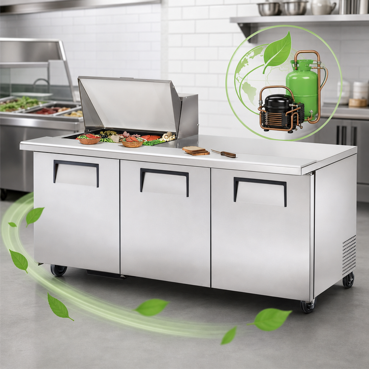 Product image #3 for True Mega-Top 72-Inch 3-Door Solid-Door Sandwich/Salad Prep Table with 12-Pan Top