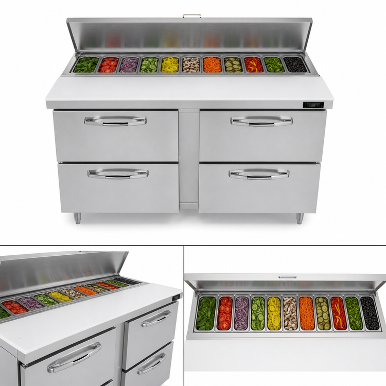 Product image #3 for Continental Refrigerator Designer Line D60N12M-D 60" Two-Section Mighty Top Sandwich Prep Table with Drawers