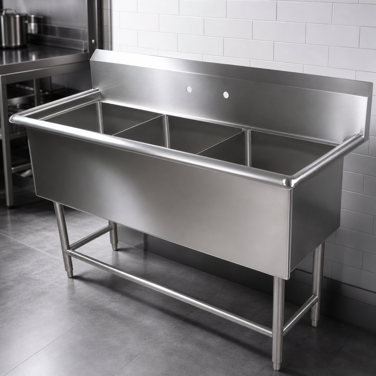 Product image #3 for John Boos Pro-Bowl 3-Compartment Sink with Legs, 14-Gauge Stainless Steel, 59-1/8-Inch