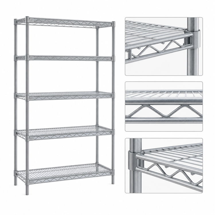 Product image #3 for EAGLEbrite 5-Tier Add-On Wire Shelving Unit with QuadTruss Design, 36W x 18D x 86H, Zinc Finish