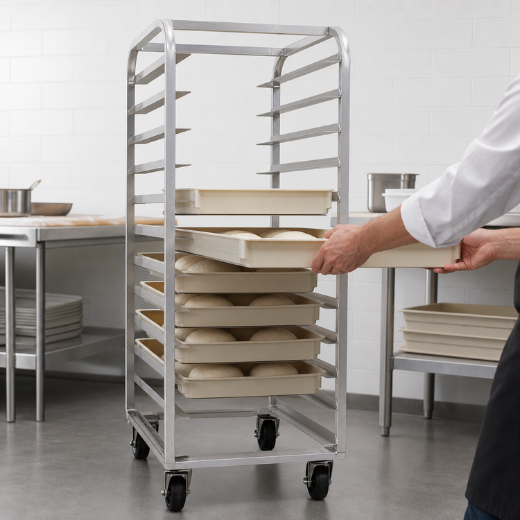 Product image #3 for Advance Tabco End-Loading Pizza Dough Box Rack with Open Sides, 14-Box Capacity, Aluminum