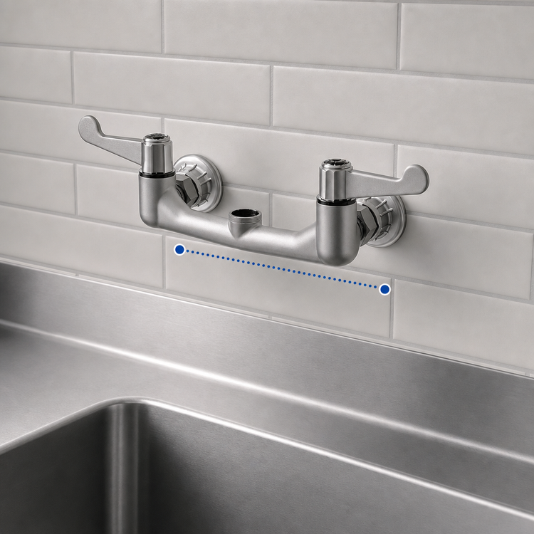 Product image #3 for Equip 8-Inch Wall-Mount Pre-Rinse Faucet Without Nozzle, Ceramic Cartridges, 4-Inch Wrist Handles